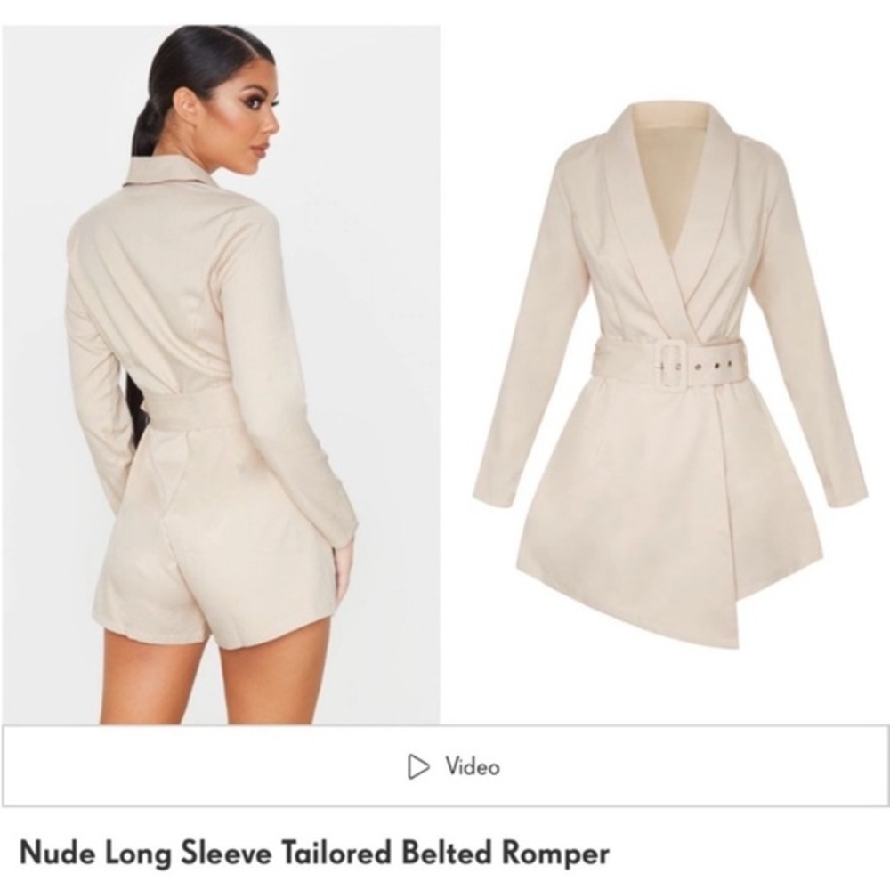 PrettyLittleThing Beige Tailored Romper